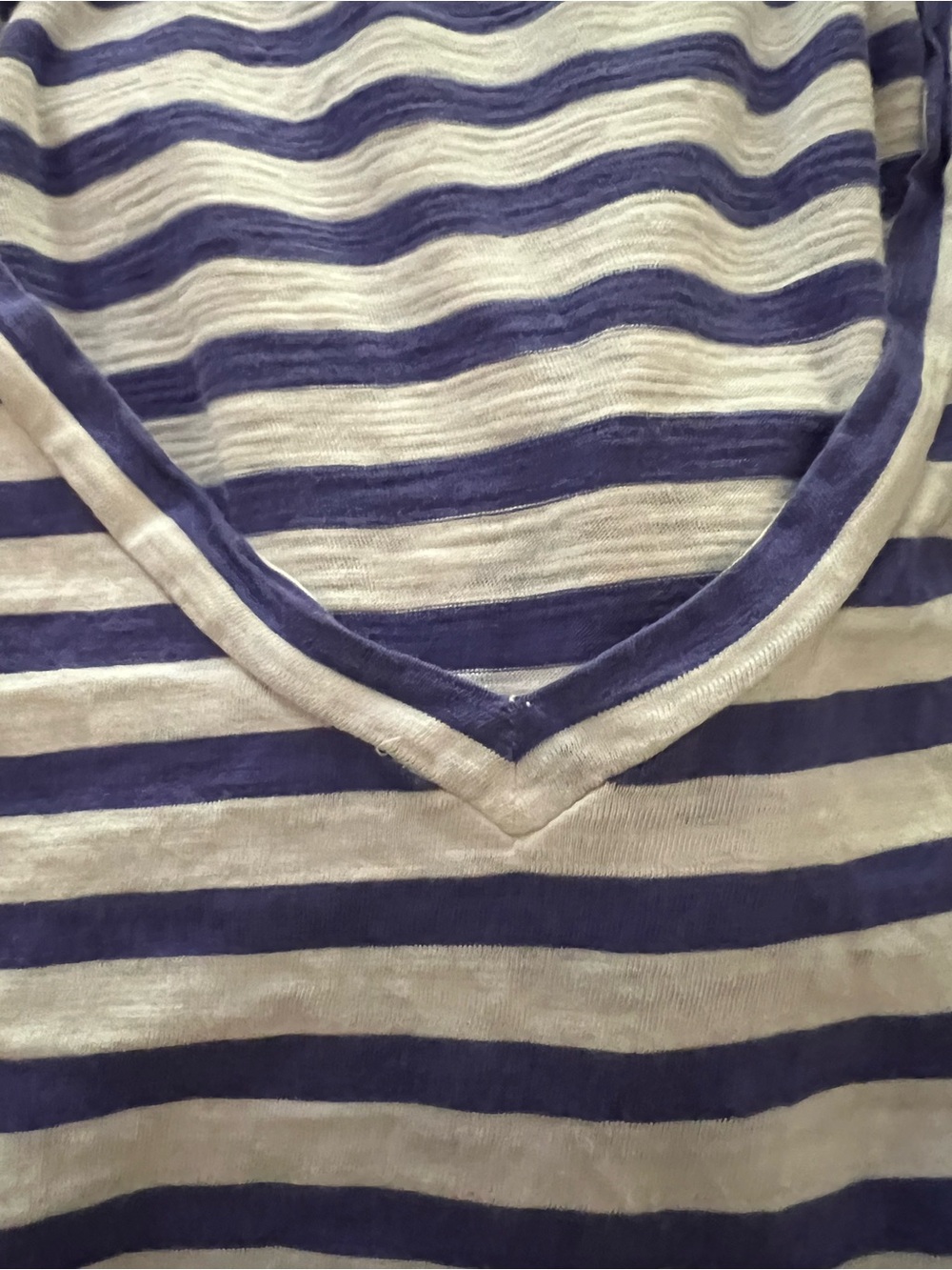 Classic Striped V-Neck Women's Tee in White and purple J Crew - Picture 3 of 5